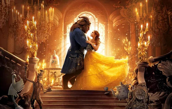 Cinema, Disney, Emma Watson, dress, woman, lion, man, movie