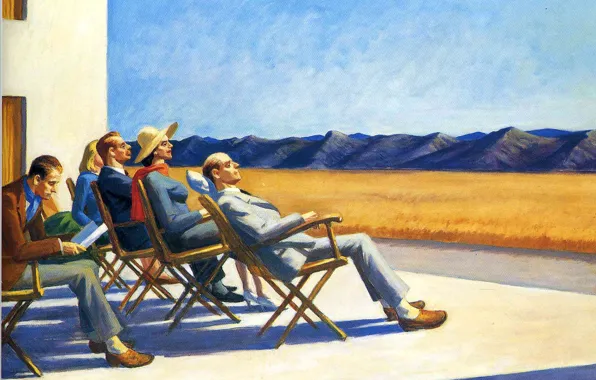 Картинка горы, люди, отдых, картина, Эдвард Хоппер, жанровая, People In The Sun