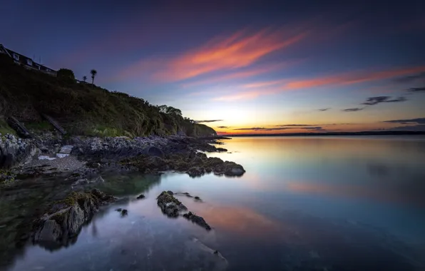 Картинка закат, побережье, Ирландия