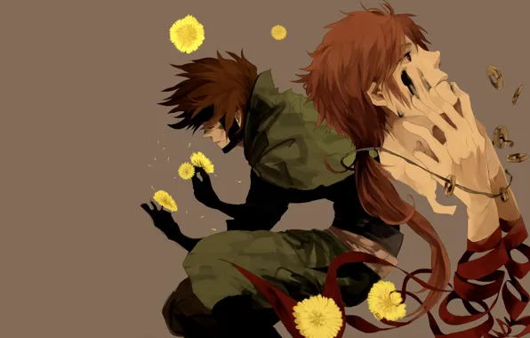 Цветы, голова, руки, парень, Sengoku Basara, Эпоха Смут