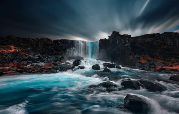 Waterfall, Iceland, Öxarárfoss