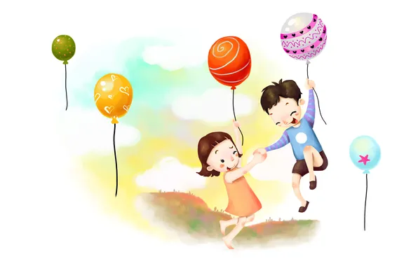 Картинка радость, дети, шары