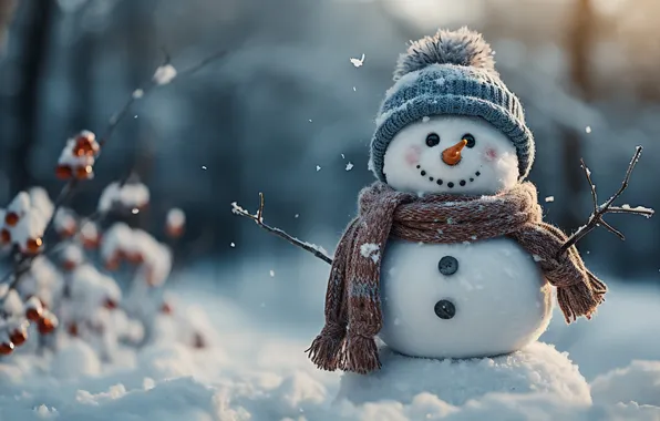 Картинка зима, снег, Рождество, Новый год, снеговик, Christmas, winter, snow