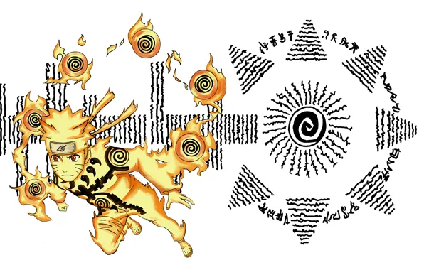 Naruto, art, uzumaki naruto, nine tails chakra mode, Hakke no Fūin Shiki