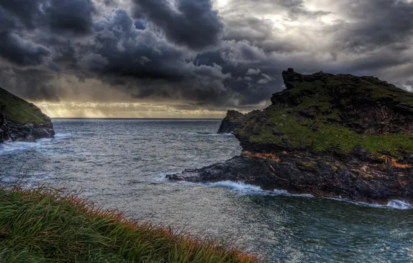 Картинка вода, облака, природа, фото, побережье, Англия, Небо, Cornwall
