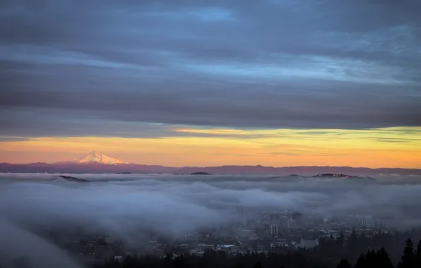 Картинка город, туман, утро, Portland