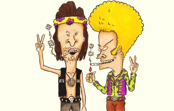 Хиппи, живопись, сигареты, Beavis and Butt-head, Бивис и Баттхед, hippy, Бивис и Батт-Хед, hippie