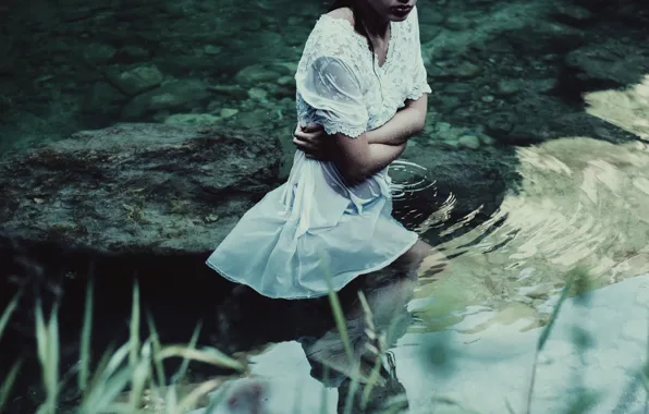 Картинка девушка, мокрая, в воде, холодно, Silent water