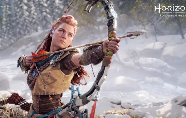 Зима, девушка, лук, стрела, Aloy, Horizon Forbidden West
