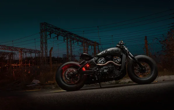 Chopper, night, custom, Indian, dark background, envy