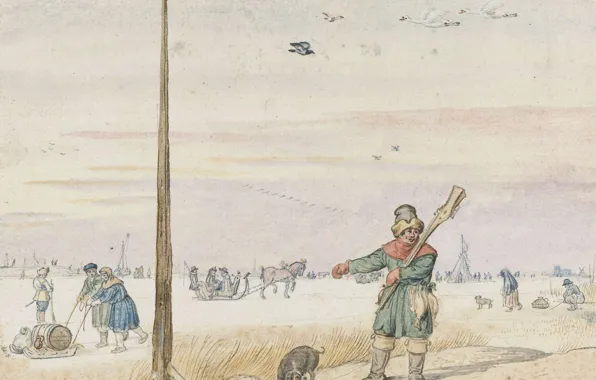 Рисунок, Хендрик Аверкамп, Hendrick Avercamp, 1595, Охотник на уток