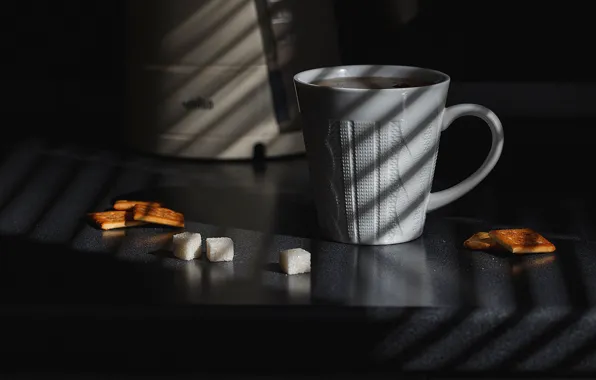 Чай, утро, печенье, чашка, сахар