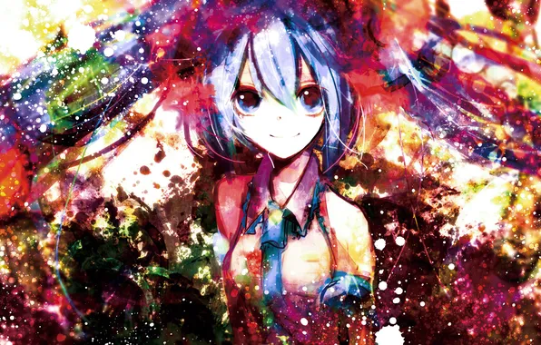 Картинка девушка, краски, colorful, арт, галстук, форма, vocaloid, hatsune miku