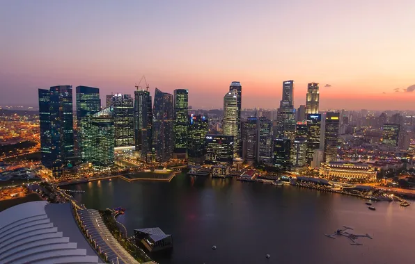 Закат, Сингапур, Sunset, Singapore, Marina Bay