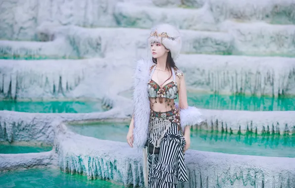 Beautiful, Asian, Model, Water, Woman, Pretty, Fur, Cosplay
