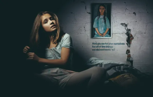 Картинка девушка, стена, надпись, рисунок, Alice