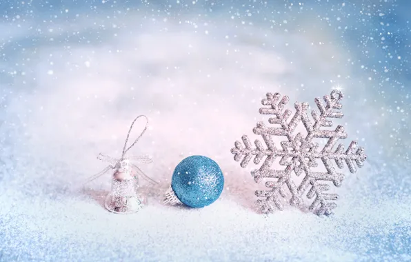 Картинка зима, снег, украшения, снежинки, Новый Год, Рождество, happy, Christmas