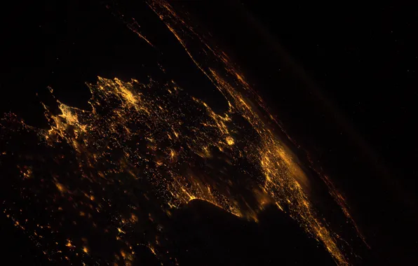 Картинка космос, ночь, города, земля