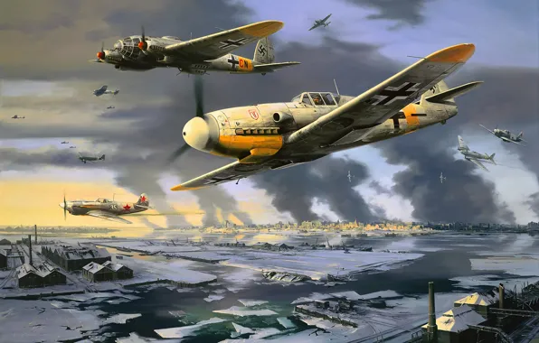 Картинка aircraft, war, art, airplane, aviation, dogfight