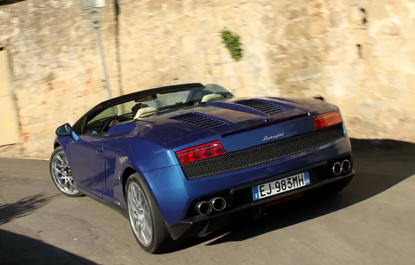 Синий, Lamborghini, суперкар, Gallardo, Spyder, задок, ламборгини, LP550-2