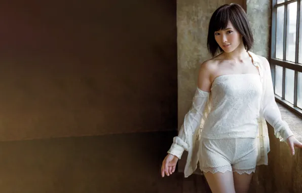 Girl, sexy, shorts, blouse, boobs, beautiful, short hair, pretty