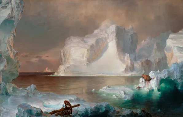 Картинка лед, небо, облака, крушение, картина, айсберг, Frederic Edwin Church