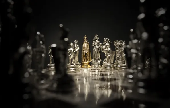 Картинка dark, silver, game, gold, woman, man, chess, board