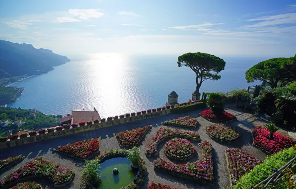 Море, солнце, цветы, Италия, Italy, клумбы, Ravello, Villa Rufolo