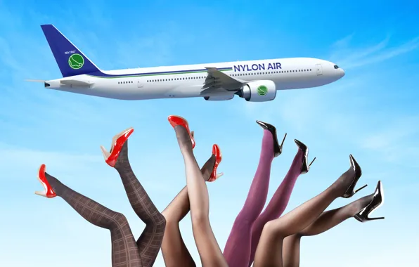 Sky, clouds, airplane, pantyhose, stewardess, flight attendant