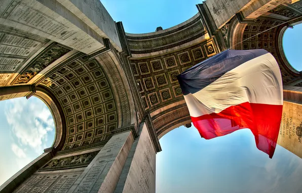 Картинка Франция, Париж, флаг, Триумфальная арка