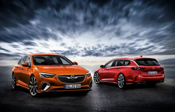 Небо, оранжевый, красный, тучи, Insignia, Opel, стоят, Insignia GSi Grand Sport