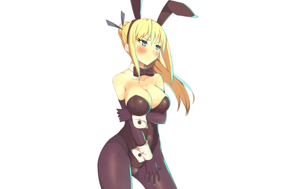 Girl, sexy, green eyes, long hair, boobs, animal ears, sexy girl, anime
