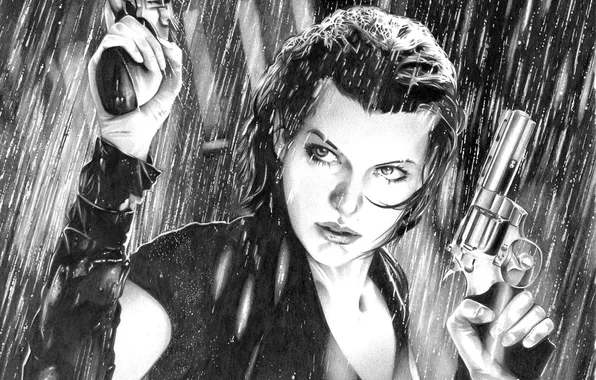 Картинка девушка, оружие, фильм, Resident Evil, Милла Йовович, Milla Jovovich, Alice, фанарт