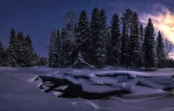 Картинка зима, снег, ночь