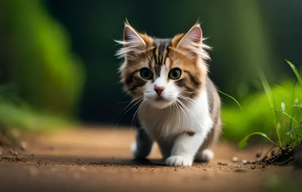 Кошка, взгляд, поза, котенок, мордашка, цифровое искусство, ИИ-арт, нейросеть