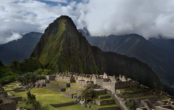Небо, горы, город, развалины, руины, Перу, Мачу-Пикчу, инки