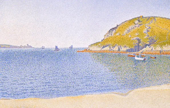 Море, пейзаж, лодка, картина, Поль Синьяк, пуантилизм, Порт Сен-Ка