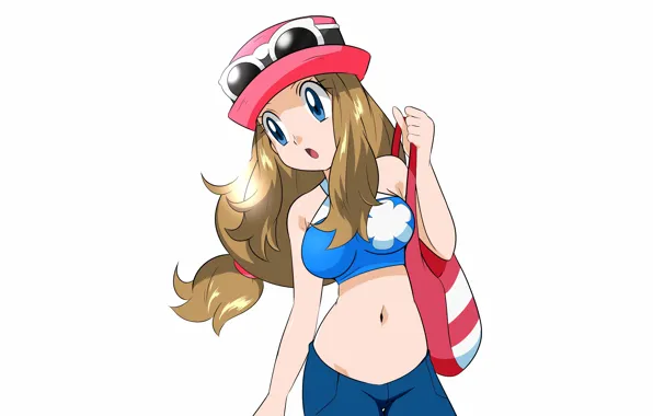 Girl, shorts, long hair, anime, blue eyes, beautiful, pretty, Pokemon