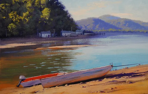 Картинка река, рисунок, лодки, арт, artsaus, patonga creek