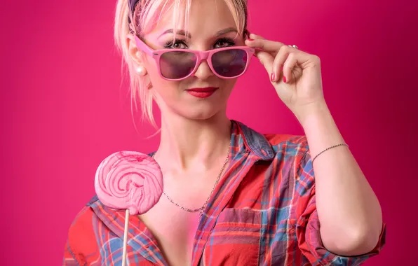 Очки, блондинка, леденец, рубашка, Emilie, sunglasess