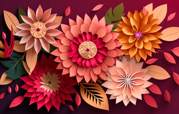 Листья, цветы, фон, colorful, натюрморт, flowers, background, leaves