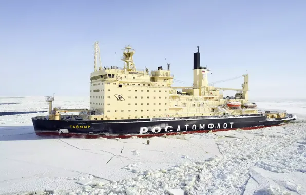 Вода, Лед, Ледокол, Судно, Россия, Техника, Таймыр, Атомфлот