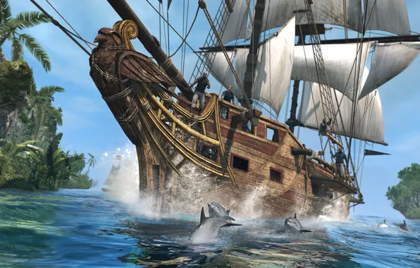 Картинка море, корабль, Эдвард Кенуэй, Assassin’s Creed IV: Black Flag
