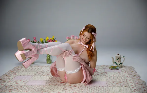 Попка, грудь, чулки, playboy, кукла, туфли, рыжая, ножки