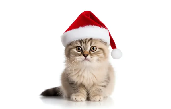Кошка, взгляд, котенок, маленький, малыш, Рождество, милый, белый фон
