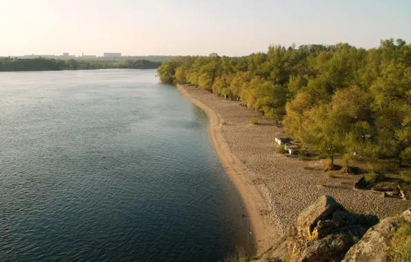 Песок, вода, река, обрыв, берег, рябь, горизонт, речка