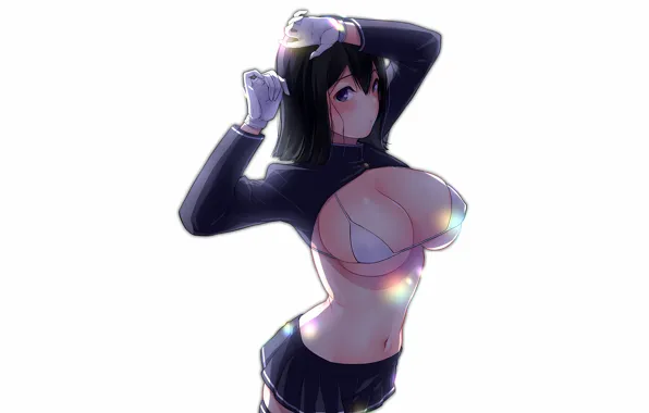 Girl, sexy, cleavage, boobs, anime, beautiful, short hair, purple eyes