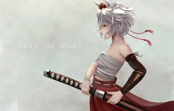 Картинка девушка, оружие, меч, ушки, touhou, art, бинты, inubashiri momiji