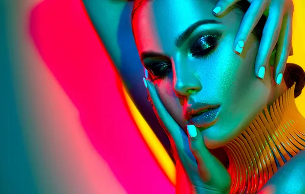 Картинка Фотомодель, Fashion model, bright lights, женщина в красочном, позирующая в студии, posing in studio, ярком …