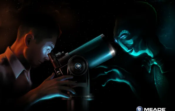 Картинка инопланетянин, парень, телескоп